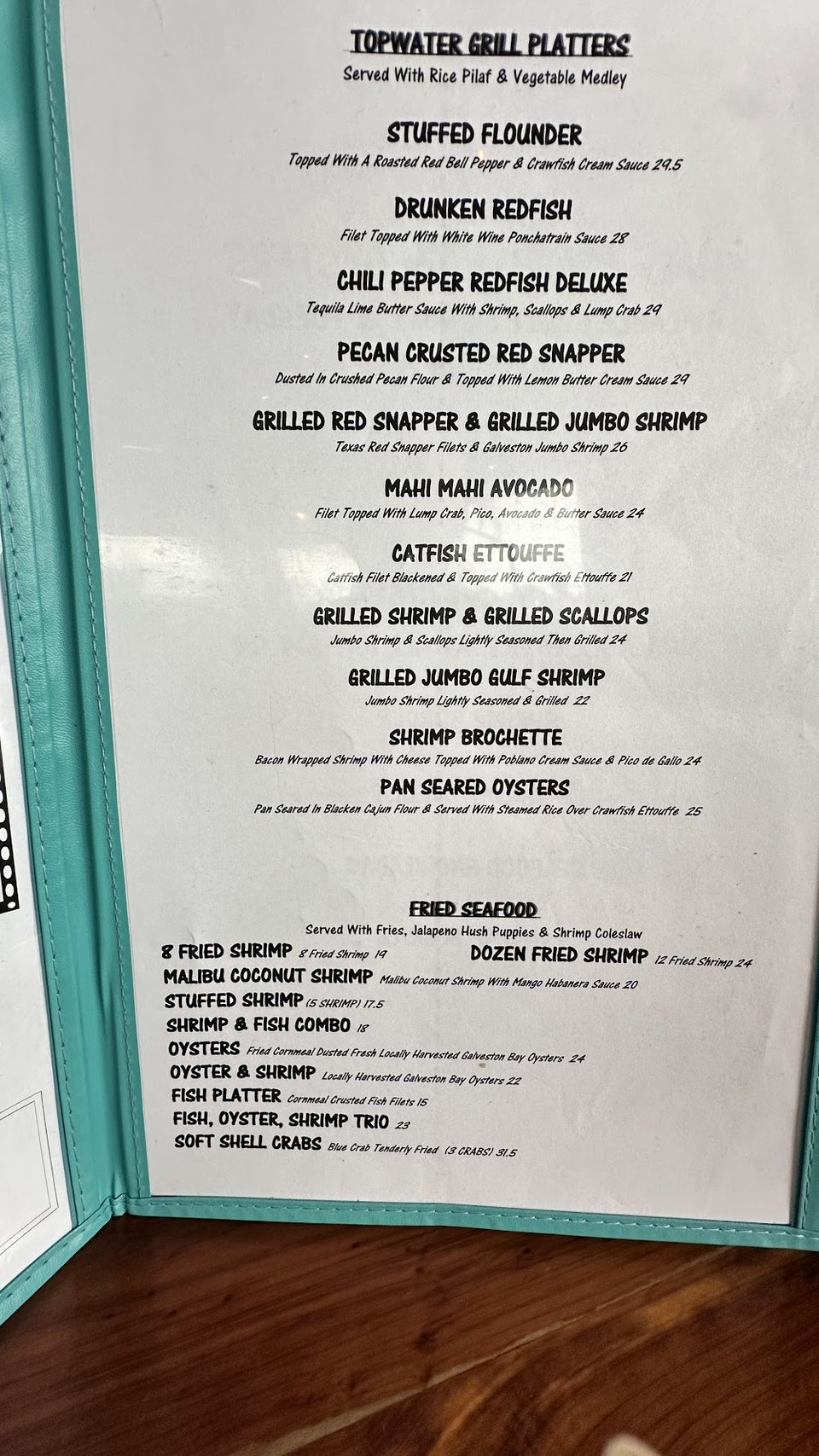 Printed menu with lunch and dinner options.